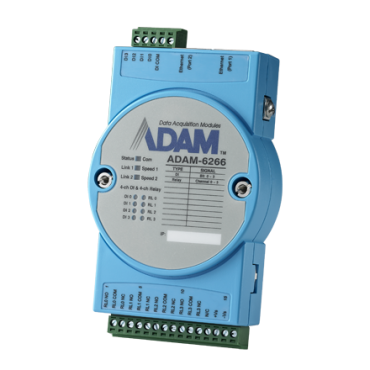 Ethernetový Daisy-chain I/O modul ADAM-6266, 4 relé výstupy, 4 digitálne vstupy, Modbus/TCP