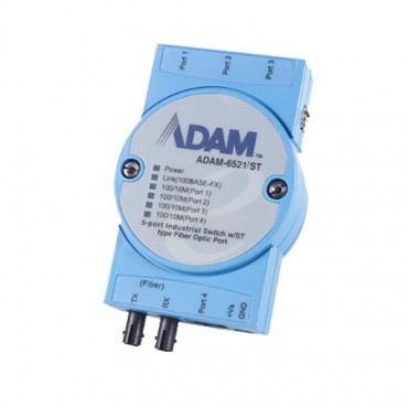 5-portový priemyselný switch ADAM-6521/ST s 1 ST multi-mode optickým portom