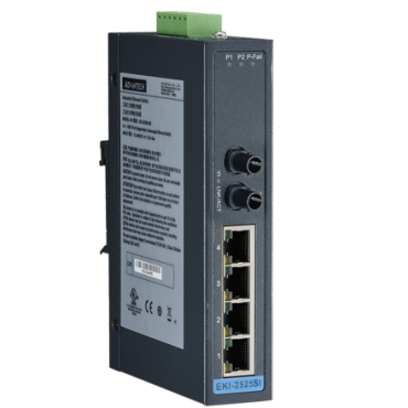5-portový priemyselný switch EKI-2525SI-ST s 1x ST single-mode optickým portom a s rozšírenými pracovnými teplotami -40~75°C