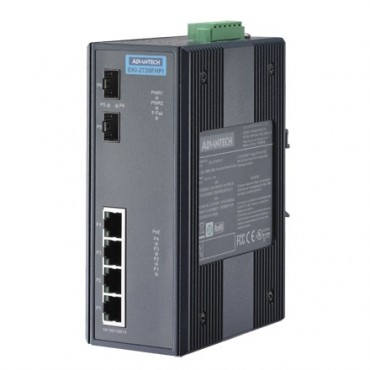 6-portový priemyselný PoE+ switch EKI-2726FHPI s 2xSFP a rozšírenými pracovnými teplotami