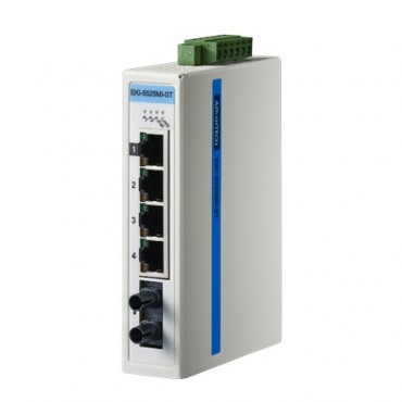 5-portový ProView switch EKI-5525MI-ST s 1 multi-mode ST optickým portom a rozšírenými pracovnými teplotami