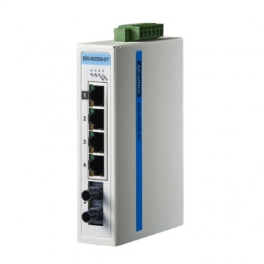 5-portový ProView switch EKI-5525SI-ST s 1 single-mode ST optickým portom a rozšírenými pracovnými teplotami