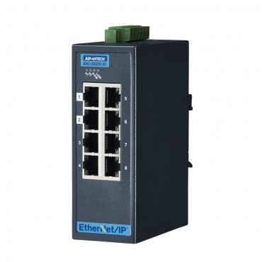 8-portový priemyselný manažovateľný switch EKI-5528I-EI, 8x FE RJ45, Ethernet/IP a rozšírenými pracovnými teplotami