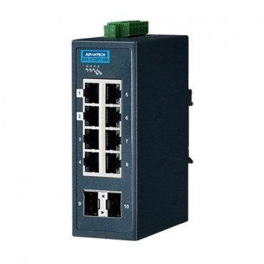 10-portový gigabitový priemyselný manažovateľný switch EKI-5729FI-MB, 8x GbE RJ45, 2x SFP, Modbus/TCP a rozšírenými pracovnými teplotami