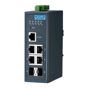 Priemyselný gigabitový manažovateľný switch EKI-7706G-2FI s 4xGE, 2xSFP a rozšírenými pracovnými teplotami