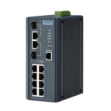 10-portový manažovateľný priemyselný switch EKI-7710E-2CI s 2 gigabitovými kombinovanými portami a rozšírenými pracovnými teplotami