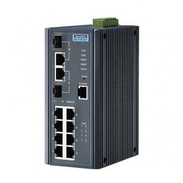 10-portový gigabitový manažovateľný redundantný priemyselný PoE+ switch EKI-7710G-2CP s 2 kombinovanými gigabitovými portami
