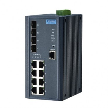 12-portový gigabitový manažovateľný priemyselný switch EKI-7712G-4FI s 4 SFP a rozšírenými pracovnými teplotami