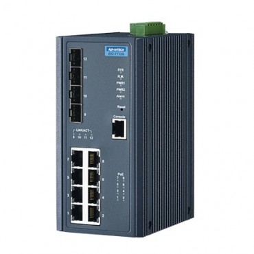 12-portový gigabitový manažovateľný priemyselný PoE switch EKI-7712G-4FP s 4 SFP