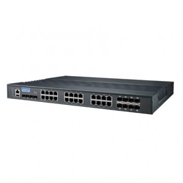 Priemyselný manažovateľný L3 switch EKI-9728G-4X8CI s 16xGE, 4x10G SFP, 8xGE/SFP kombo portami a rozšírenými pracovnými teplotami