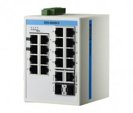 18-portový ProView switch EKI-5626CI s 2 kombinovanými gigabitovými portami a rozšírenými pracovnými teplotami