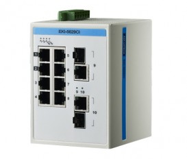 10-portový ProView switch EKI-5629CI s 2 kombinovanými gigabitovými portami a rozšírenými pracovnými teplotami