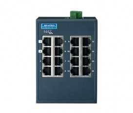 16-portový gigabitový priemyselný manažovateľný switch EKI-5726I-MB, 16x GbE RJ45, Modbus/TCP a rozšírenými pracovnými teplotami