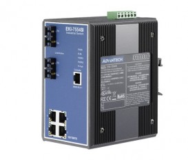 6-portový manažovateľný priemyselný switch EKI-7554SI s 2 SC single-mode optickými portami a rozšírenými pracovnými teplotami