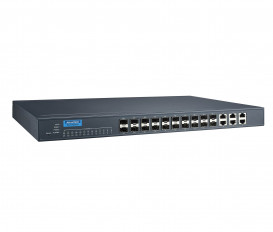 26-portový gigabitový IEC61850-3 priemyselný manažovateľný switch EKI-9226G-20FOI s 20x SFP, 6x GbE RJ45, rozšírenými pracovnými teplotami a napájaním 90~264VAC / 88~370VDC