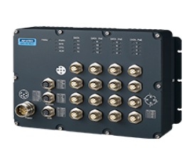 Priemyselný manažovateľný EN50155 switch EKI-9516DP-LV, 12x FE M12 s PoE/PoE+, 4x FE M12, 24V/36V/48 VDC