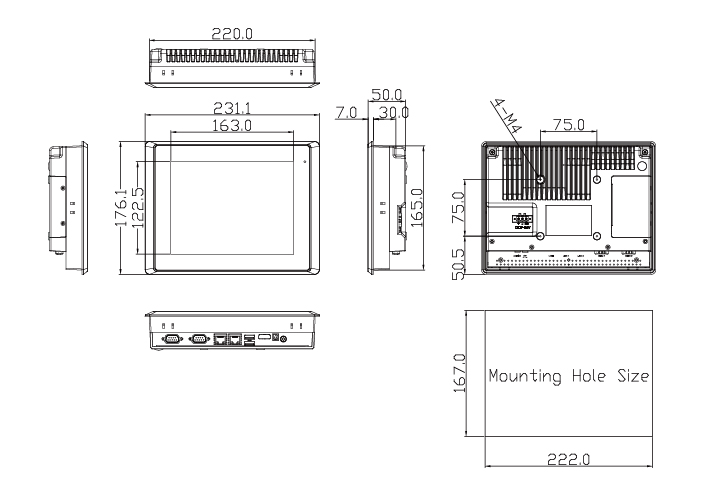 DataLab PC/LCD - rozmerové kreslenie (milimetrové rozmery)